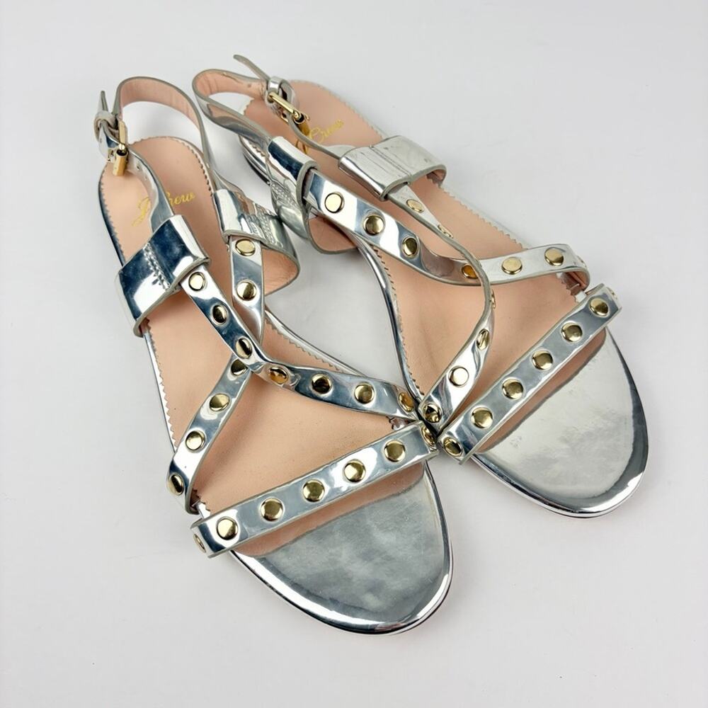 J. Crew Cora Metallic Silver Studded Heel Strap Sandals 8